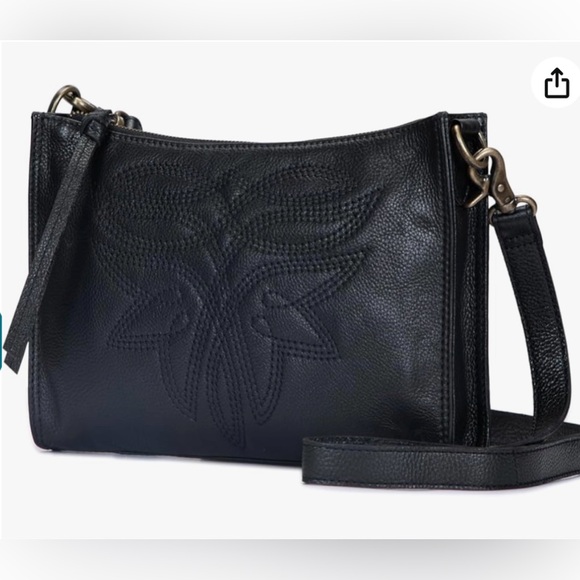NWT Frye Charlene Embroidered Black Leather Crossbody